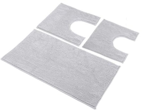 Riad Arredo Tappeto Bagno Morbido in Microfibra Assorbente Antiscivolo - Tappetini Scendi Doccia Asciugaveloce Pratico Varie Misure (3 Pezzi - 45x75│2PZ 40x45 cm, Grigio)