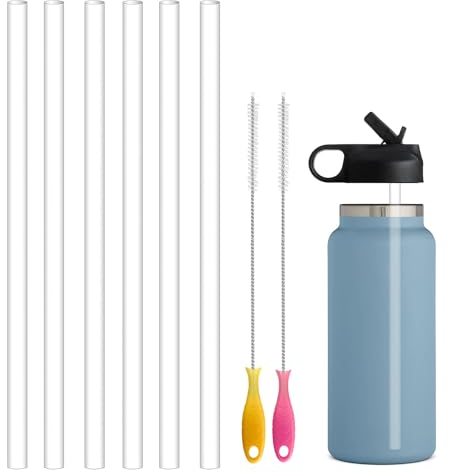 WK ieason Replacement Plastic Straws Reusable Drinking Starws Compatible with Hydro Flask Water Bottle 18-64oz and Other Brands with 2 Colorful Straw Brushes, Non Toxic Clear Straws