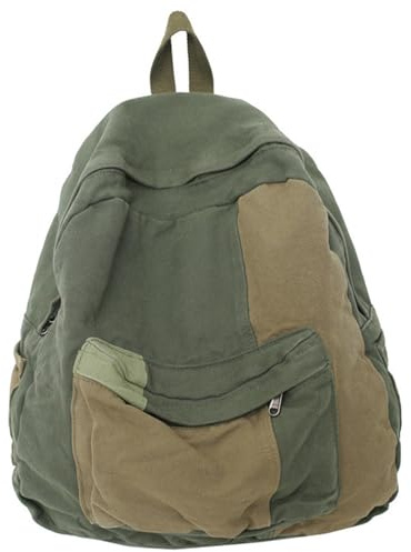 Canvas-Rucksack, Vintage-Rucksack, Schultasche, Vintage-Canvas-Rucksack, großes Fassungsvermögen, zweifarbiger Patch-Grunge-Rucksack, leichter Rucksack, ästhetische Hippie-Taschen