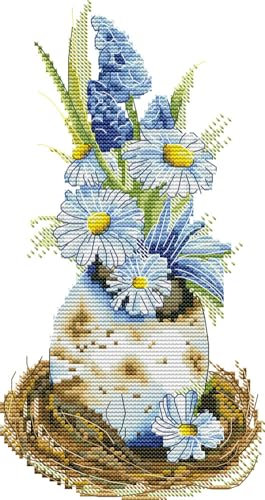 Awesocrafts Kreuzstich Stickpackungen Vorgedruckt Ostern Gänseblümchen Bilder Vorlagen Sticken Set Vorgedruckt 11CT 3 Stränge