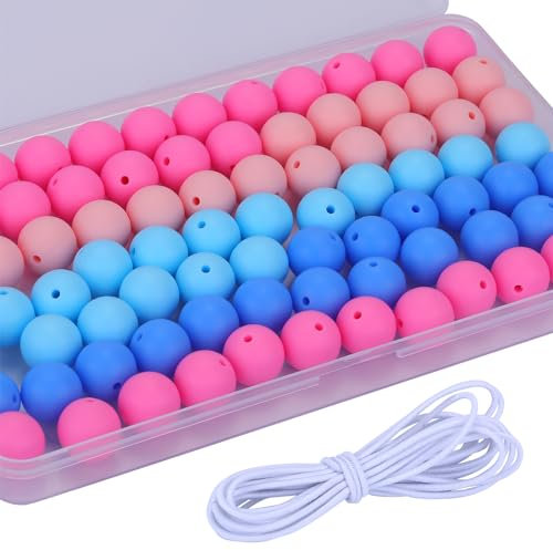 WEWAYSMILE 80 pz Perline Rotonde in Silicone, Perline Rotonde In Silicone Sfuse, Con 2 metro Corda Elastica In Rilievo Per Bracciale Portachiavi Cordini Gioielli Artigianato Fai Da Te