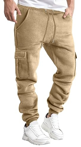 Prime Exclusive Deals Hose Herren Winter Taschen Outdoorhose Bequeme, lässige, modische und warme einfarbige Arbeitskleidung für Herren mit Taschen und Hygienehosen (Khaki, L)