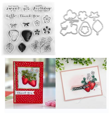 Erdbeer-Stempel- und Stanzformen-Set für Kartenherstellung, transparente Stempel und Metall-Stanzformen-Sets für Scrapbooking, DIY-Alben, Kartenherstellung