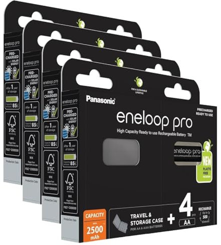 Eneloop Pro Lot de 4 x 4 Piles Rechargeables AA 2500mAh + boîte de Rangement