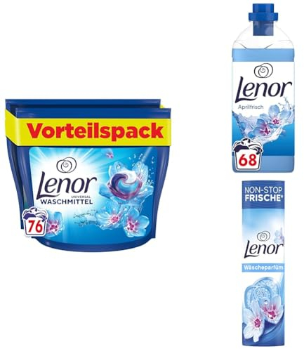 Lenor Aprilfrisch Paket: PODS 76 Waschkapseln, Weichspüler 68 Waschladungen, Wäscheparfüm 300g