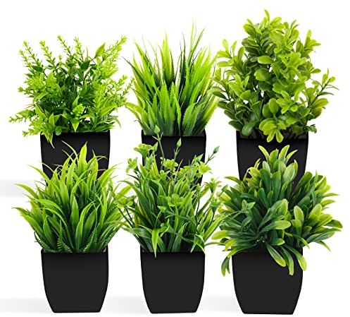 ZAOJUP Lot de 6 petites plantes artificielles - Pour l'intérieur - 8 petites plantes artificielles en pot d'eucalyptus - Avec pot noir - Pour la décoration de la maison