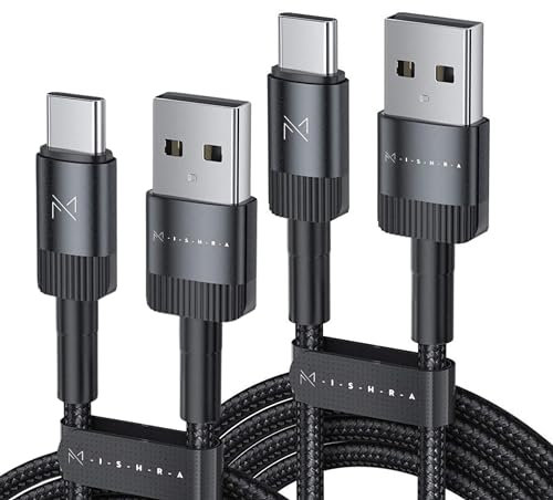 2-Pack USB A To USB C Charger Cable - 2m Long USB C Fast Charger Cable Compatible with Android, Apple iPhone, Samsung, Huawei, iPad - Heavy Duty Braided Nylon Jacket, Aluminium Connectors