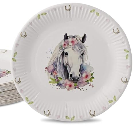 ECOFIESTA 24 piezas plato de papel cumpleaños infantil 23 cm caballo - kit cumpleaños infantil sin plástico y reciclable - mesa dulce accesorios