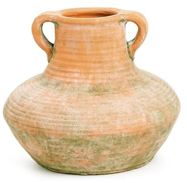 Sungmor Rustic Ceramic Flower Vase with Handles, Decorative Pottery Vase 7 Inch Terracotta Plant Pots, Cement Textured Vases Home Decor, Indoor Fresh Flowers Planter, Dried Flower Arrangements
