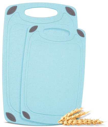 Axiom Creations 2-Piece Reversible Chopping Board Set Made from Natural Food Grade Wheat Straw Material - Eco-Conscious Alternative to Plastic - Gluten Free & BPA Free Cutting Boards for Kitchen