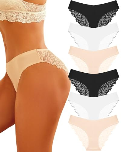 ALL OF ME 6er Pack Slip Nahtlos Spitzen Slips Frauen Unterhosen Sexy V Waisted Panties Bequem Brazilian Hipster Mehrpack S-XL