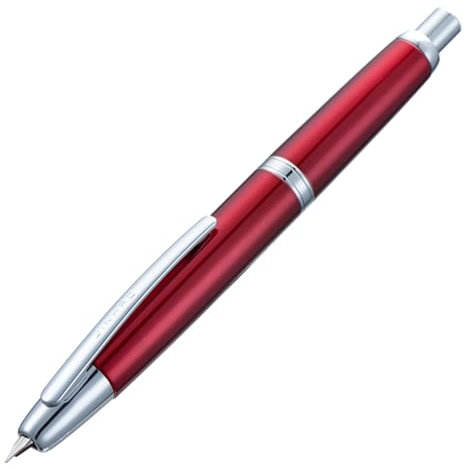 Jinhao 10 Press Fountain Pen with Box, Rose Red Retractable Fine Nib with Ink Converter Set (Silver Clip)