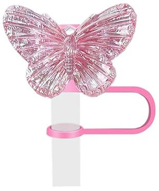 Cute Laser for Stanley Straw Covers, Butterfly Straw Cover Cap for Stanley 30&40 Oz Tumbler, 10mm Straw Topper for Stanley Cup, Reusable Drinking Straw Caps Cup Accessories (Pink)