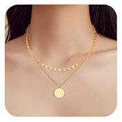 ALEXCRAFT Ketten Gold Halskette für Damen, 14K Echte Vergoldet ketten Premium Wasserfest Halsketten Stapelbare Doppel Layering halskette Ketten mit Coin Plättchen Anhänger Boho Gold für Damen Frauen