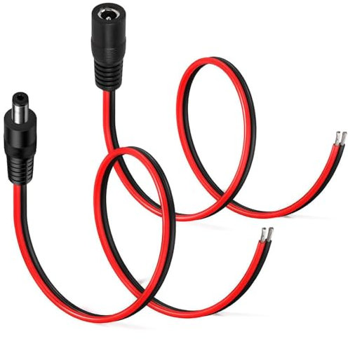 RUNCCI-YUN 2pièces 14AWG 5.5 X 2.5mm DC Alimentation Pigtail Cables,12V 10A DC d'alimentation Connecteur pour Vidéo Surveiller CCTV Caméra Câble LED Strip Connecteur DC(0.5m)
