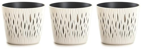 Stolmet Sandy Round Planter, Set of 3 Flowerpots, 0.9L Decorative Pots, 128mm (5) Diameter x 111mm (4.4) Height, Available in 7 Colours – Indoor & Outdoor Garden Decor (Cream)