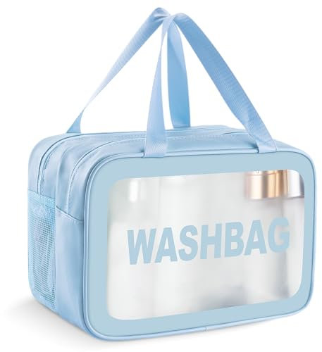 Boic Trousse Toilette Voyage, Trousse De Toilette Transparente, Trousse De Toilette Femme Voyage, Grande Trousses De Toilette pour Homme Et Femme (Bleu, L)