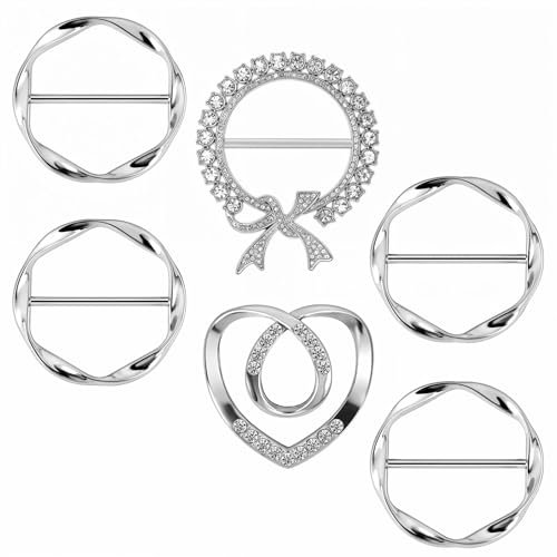salbsever 6 Stück Schal Ring Clip, Metal Gürtelschnalle Damen Runder Kleidungs Eckknopf T Shirt Clips Schnalle Schal Seidenschal Ring Saum Knoten Hemd Krawattenklammer