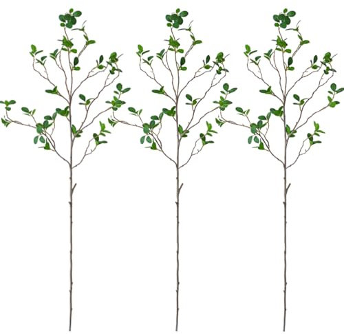 Avoik 3 Stück Künstlich Pflanzen Stämme 110cm Grüne Zweige Kunstpflanzen Blätter Faux Eukalyptus Greenery Stämme für Vasenfüller Tischdeko Hochzeit Garten Zuhause Dekor