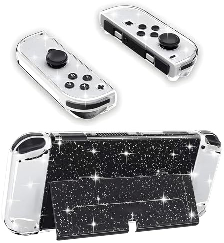 Clear Case for Switch OLED Model 2021 | Grip Cover with Shock-Absorption and Anti-Scratch Design Soft TPU for Switch OLED Cover Glitter Dockable Case