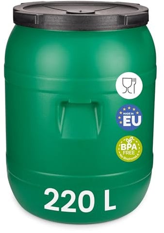 Garronda 220 Liter Deckelfass Weithalsfass aus HDPE Regenfass für Garten Fass Regenwassertonne Futtertonne Universalfass Wasserfass Regentonne Lebensmittelfass Wassertank GD-0078, Grün
