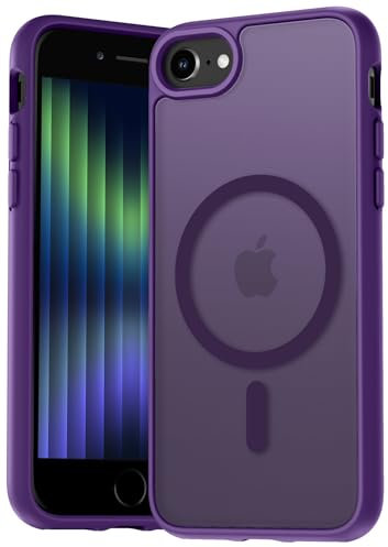 Natiiozie Magnetisch Hülle Kompatibel mit iPhone SE 3/2(2022/2020), iPhone 8/7, Matt Handyhülle Kompatibel mit MagSafe, Stoßfest Kratzfest Schutzhülle Nie Vergilbung Rückseite Dünn Case Dunkelviolett