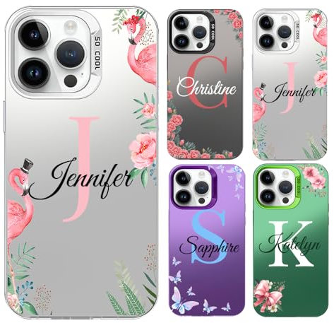 AnNengJing Personalised Initial & Name Hard TPU Protective Back Cover for iPhone 15 Pro with 60 Design Options-White