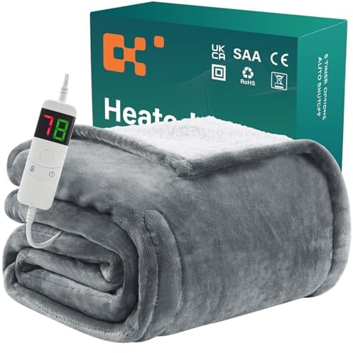 BOMOVA Heizdecke wärmedecke mit Abschaltautomatik(130x180cm,Grau) | Heizdecke mit 10 Heizstufen & 5-Stunden-Timer zum Personalisierte Geschenke fur Frauen-Weihnachtsdeko für Sofa & Bett