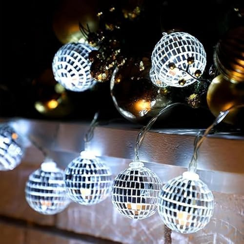 YeahBoom 20 LED Discokugel Lichterkette,300CM Spiegelkugel String Lichter | Disco Ball String Lights,Disco Party Light,Disco Spiegel Ball Lights,Mini Disco Balls Ornaments,Lichterkette Weihnachtslampe