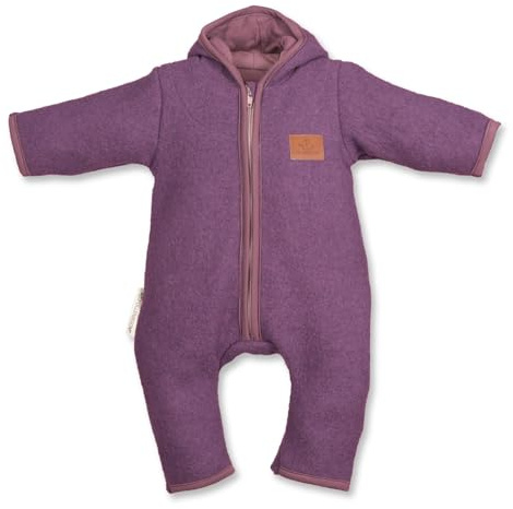 ULLENBOOM® Wollwalk Overall Baby - Walkoverall Größe 50/56, ca. 0-3 Monate - Aus Schurwolle, 100% mulesingfrei - Overall für Baby bis Kleinkind - Ideal für Herbst und Winter, Beere