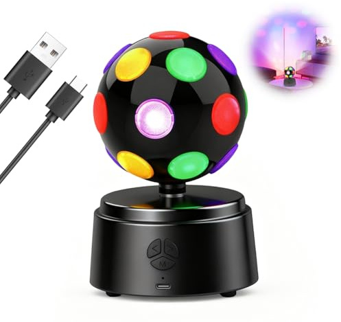 RANJIMA Discokugel, 360° Rotierende Discokugel mit Mehrfarbigen LED,Discolicht Partylicht,LED Party Lampe Discolicht mit Bluetooth,Disco Kugel Bühnenlicht Aufladbar USB für Party,Halloween,Weihnachten