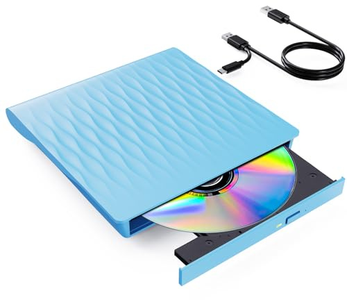 DANGZW Lector DVD CD Externo para PC, USB 3.0 Tipo C Delgada y Portátil CD/DVD +/- RW ROM, Grabadora DVD CD Externa para Ordenador Portátil, Windows 11/10/8/7/XP/Vista, Linux y MacOS