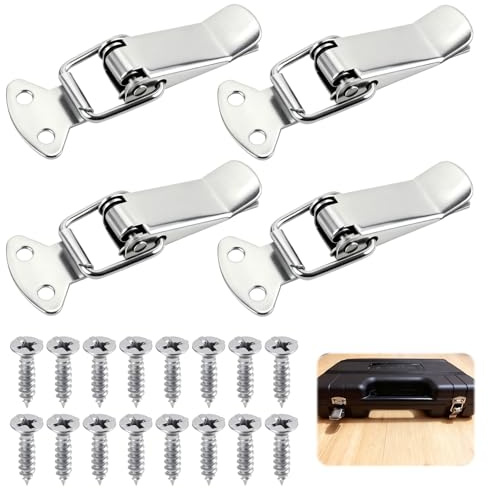 4 Pack Stainless Steel Tension Clasp with Screws, 56mm Spring Toggle Latch Hasp, Rustproof Safety-Edged Tension Clasps for Toolbox Cabinet Drawer Case Trunk Shed Flight Box Compartment - Silver