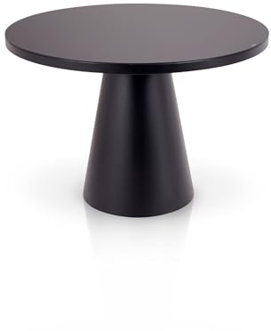 KHG Esstisch Rund 110 cm Durchmesser, Schwarz mit Glasplatte, Platz für 5 Personen, bis 100 kg belastbar - Minimalistisches Design, konisches Tischgestell, modern & pflegeleicht
