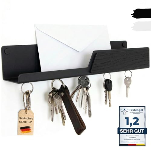 Astrein® | Schlüsselbrett Magnetisch | Schlüsselboard aus Holz | Eiche | Schlüsselhalter mit Ablage | Schlüsselaufbewahrung Metall schwarz (schwarz (Dunkles Holz))