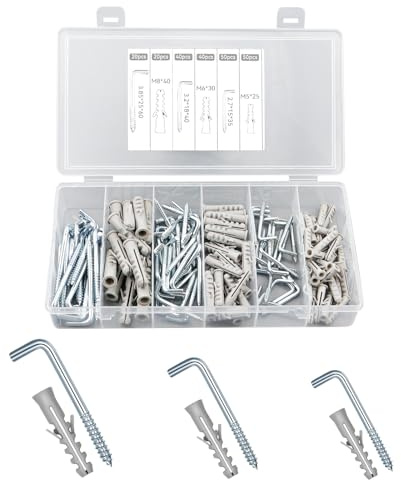 MISIQIMA 220 Stück Schraubhaken Set L-Form, Schraubhaken mit Dübel, Wandhaken zum Schrauben aus Verzinktem Stahl, 3 Größen Befestigungshaken Geeignet für Zuhause, Büro, Arbeitsplatz