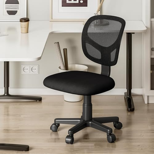 Ergonomic Mesh Office Chair, Swivel Computer Desk Chair for Home Office | Height Adjustable, Mid-Back, Comfy Padded Seat Cushion, Armless, Saving Space, Smooth 360 Swivel Wheels for Work Study, Black