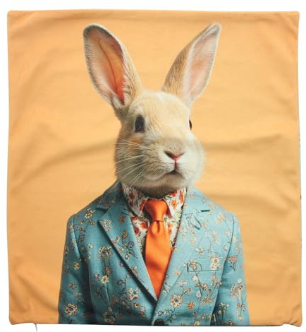 FRANK FLECHTWAREN Kissenhülle Mr. Rabbit, Rückseite mit Paisleymuster, eingearbeiteter Reißverschluss, 100% Polyester, Made in Europe Maße: 45 x 45 cm, ohne Füllung