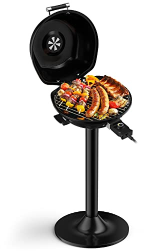 COSTWAY Elektrogrill 1600W freistehend, Standgrill mit 2-Zonen Grillplatte, Elektrischer BBQ Grill 93°C-219°C mit Standfuß und Antihaftbeschichtung für Balkon, Garten, Camping 52 x 44 x 82 cm