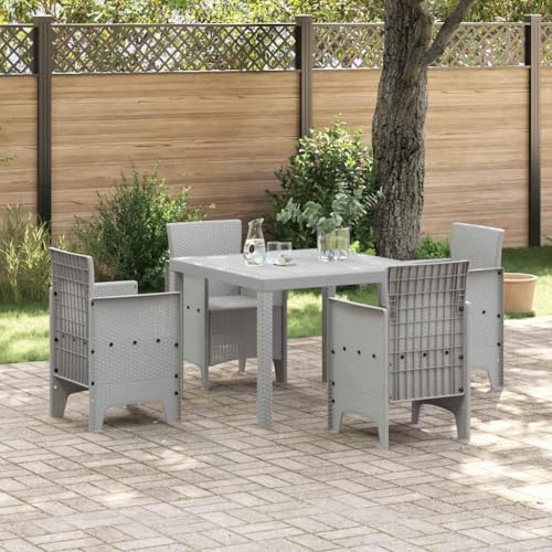 Tonture Garten Essgruppe 5-teilig, Hellgrau Polyrattan, UV-beständig, quadratischer Tisch mit 4 Stühlen, Kissen inklusive, für Terrasse, Balkon, Außenbereich