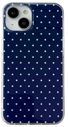 QLTYPRI for iPhone 15 Case Cute Polka Dot Phone Case, Navy Blue | Polka Dot Aesthetic Phone Case for Girls Women, Raised Camera Protection, Durable TPU Slim Shockproof Protective Phone Cover