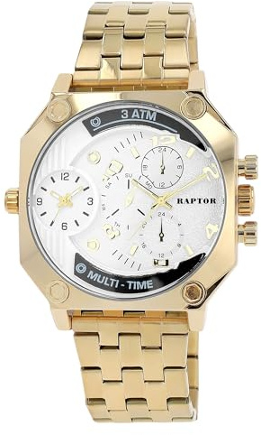 Raptor Damen Armbanduhr Analog in Gold, Gesamtlänge 23.5 cm, Edelstahlarmband – 3 ATM