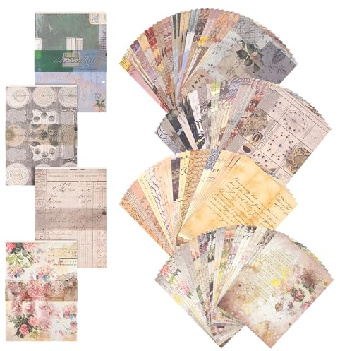 Meetory 400 Sheets Vintage Scrapbook Paper - Vintage Junk Journal Supplies Retro Aesthetic Craft Pack for Scrapbooking, Collage Art, Card Making, Bullet Journaling, Album (10x14 cm)