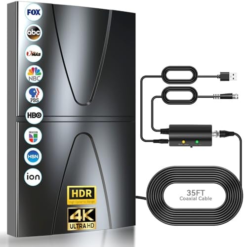 600+Km Antenna TV Interna Amplificata Potente 2026, Nuova Antenna TV Da Interno Con Amplificatore Di Segnale, Ricezione A 360° Canali HDTV 4K 8K1080p, Supporto DVB-T/DVB-T2 VHF UHF, Cavo Coassiale 10M