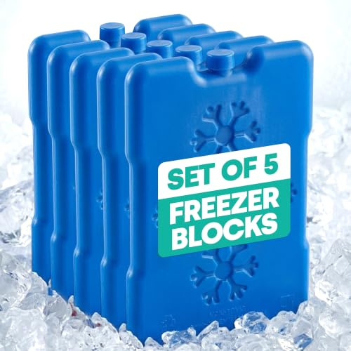 LIVIVO 5-Pack Freezer Block - 200g Slim Ice Packs for Cool Bags - Reusable Cool Blocks, BPA Free Mini Lunch Box Ice Packs for School, Work, Picnics, Travel & Summer Days (Blue)