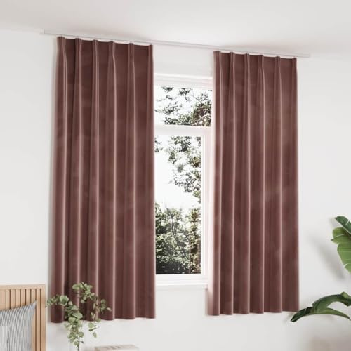 Fengshui Tende in velluto con ganci in metallo, oscuranti, 2 pezzi, rosa antico, 140 x 175 cm, per soggiorno e camera da letto, lavabile in lavatrice