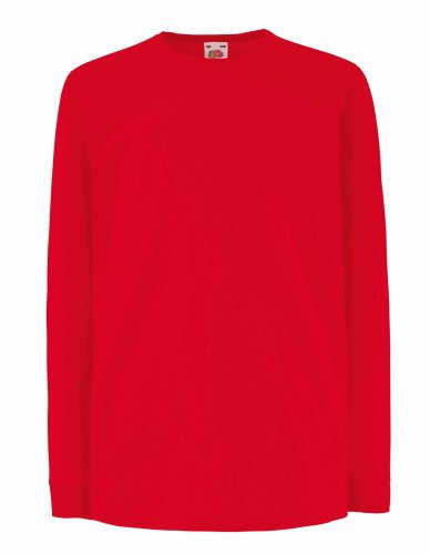 FRUIT OF THE LOOM CHILDRENS LONG SLEEVE T SHIRT - 5 COLOURS (AGE 9/11, RED)