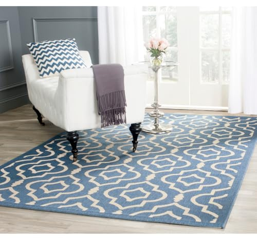 SAFAVIEH Washable Rug Outdoor Courtyard Collection - 5'3 x 7'7, Blue & Beige, Non-Shedding & Easy Cleaning, Ideal for Patio, Backyard, Mudroom (CY6926-243)
