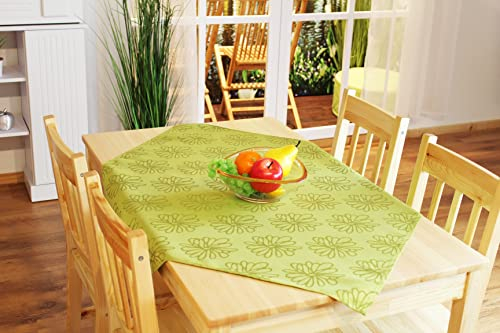 KAMACA Mitteldecke 85x85 cm Blüten Meer in lindgrün grün Lotus Effekt fleckabweisend wasserabweisend – abwaschbare Tischdecke Frühling Sommer Outdoor hochwertige Tischwäsche mit Fleckschutz