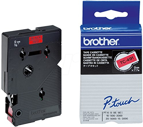Brother Schriftband TC-491 (lam.) Schwarz auf Rot 9mm x 7,7m